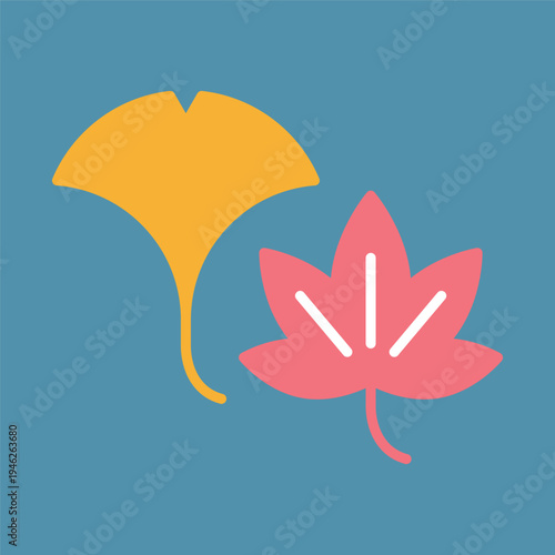 和の紅葉とイチョウの葉アイコン
