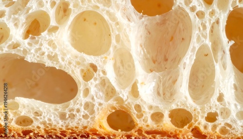 Sourdough bread crumb showing porous texture with yeast bubbles