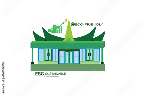 ESG Sustainable Business Growth Concept with Green Corporate Building and Financial Chart