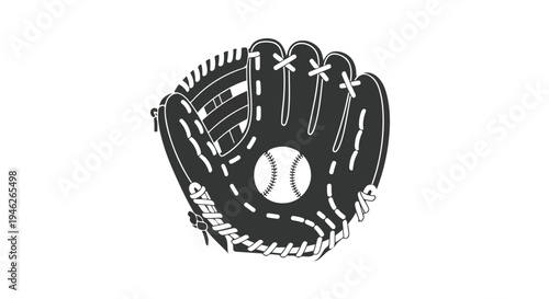 Black baseball glove catching a baseball with white stitching on a plain white background.