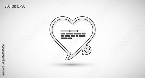 Heart shaped speech bubble with message and notification icon.