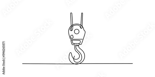 Continuous line drawing of a heavy industrial crane hook on a white background Vector, illustration