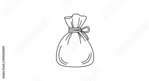 Simple Line Drawing of a Tied Pouch Bag.