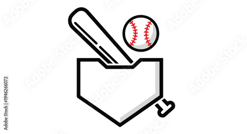 Line drawing of a baseball bat and ball in a catcher's mitt on a white background.