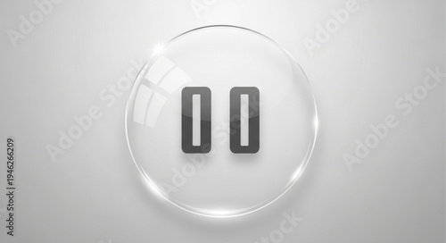 Glass pause button icon on a light gray background.