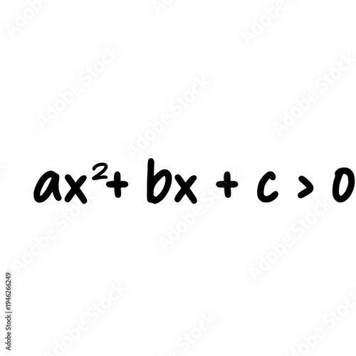 Handwritten quadratic inequality illustrating algebra concept, linear and nonlinear comparison, study, learning, numbers, symbols, arithmetic, classroom, education, problem solving, formula.
