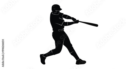 Black silhouette of a baseball player swinging a bat against a white background.