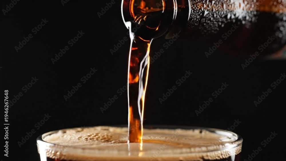 custom made wallpaper toronto digitalDark beer being poured into a clear glass, creating a rich foamy head in a slow-motion shot