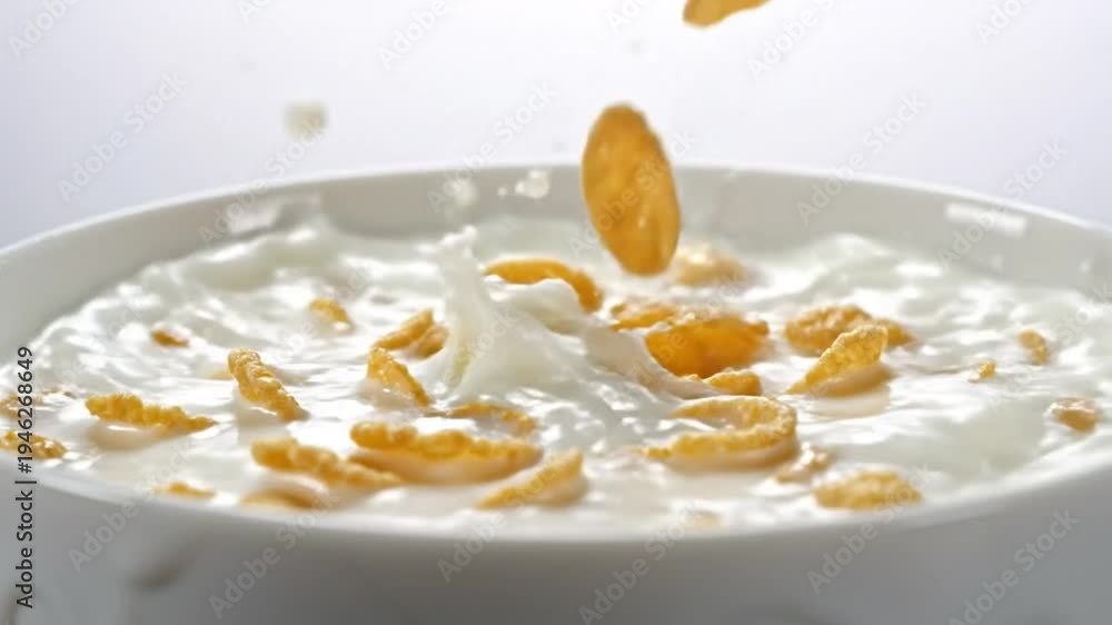 custom made wallpaper toronto digitalCornflakes cereal falling into a white bowl of milk creating a splash in a close-up shot