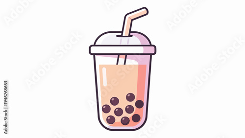 Cute Boba Tea Cup with Tapioca Pearls Vector Illustration