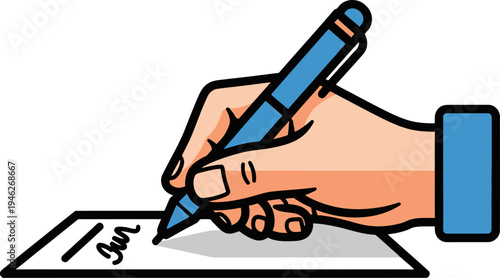 Human hand signing a legal document with a pen