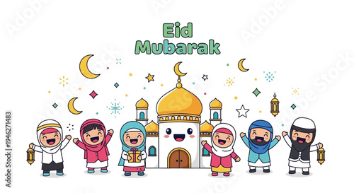 Eid Mubarak Celebration Muslim Family Together.