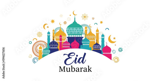Eid Mubarak Islamic Holiday Greeting Card.
