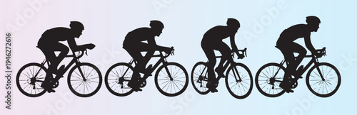 Cyclist riding stages in sequential motion on a bicycle