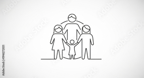 Simple Line Art Icon of a Family Unit Together.