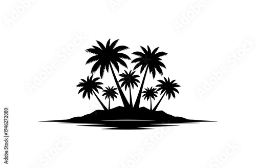 Tropical island silhouette with palm trees