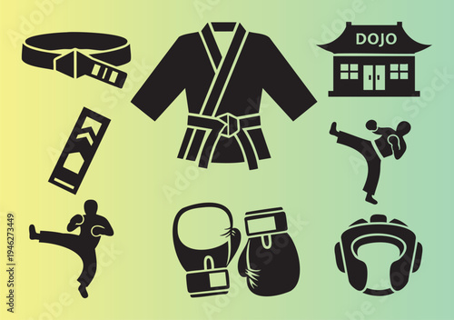 Martial arts and boxing icons collection isolated on transparent background