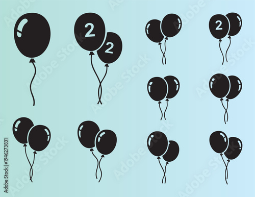 Set of black balloons with number two for celebration events