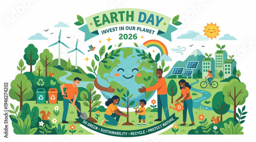 Family Planting Trees Together on Earth Day.