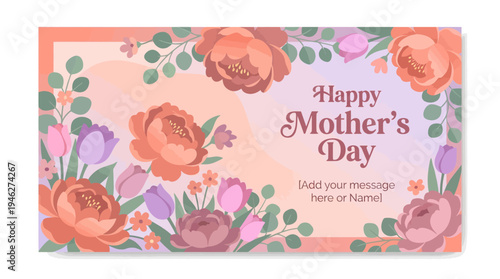 Happy Mothers Day Floral Greeting Card Design.