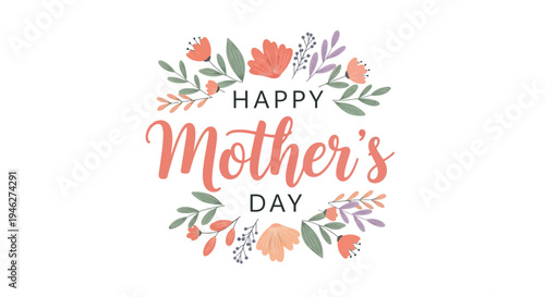 Happy Mothers Day Floral Greeting Card Design.