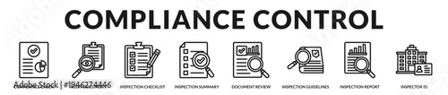 Compliance control banner emphasizing regulatory verification and documentation review processes in Lineal Icon Style