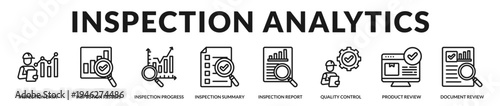 Inspection analytics banner showcasing performance monitoring and evaluation insights for inspection processes in Lineal Icon Style