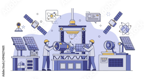 Engineers Assembling Advanced Space Technology and Satellites.