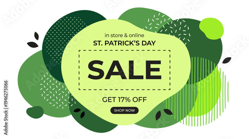 St. Patrick's Day sale banner with bold SALE and 77% off - online shopping promo graphic