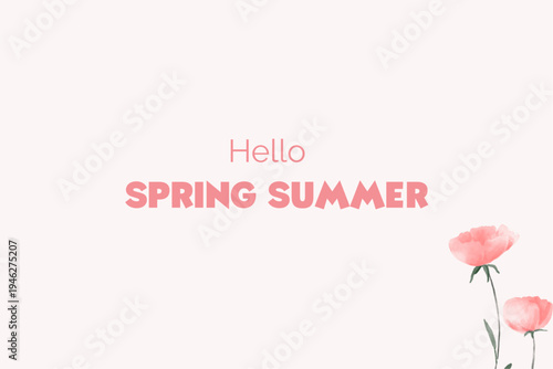 Spring floral in watercolor vector background. Luxury wallpaper design with pink flowers, line art, golden texture.
