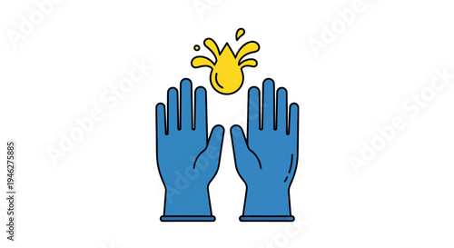 Bild auf Leinwand Blue protective rubber gloves with yellow chemical splash for industrial safety