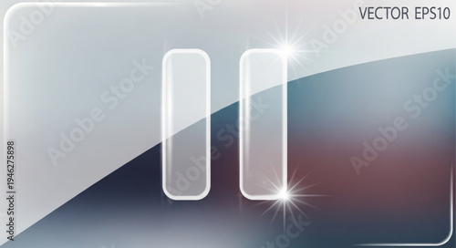 Glossy pause button icon on a reflective surface.