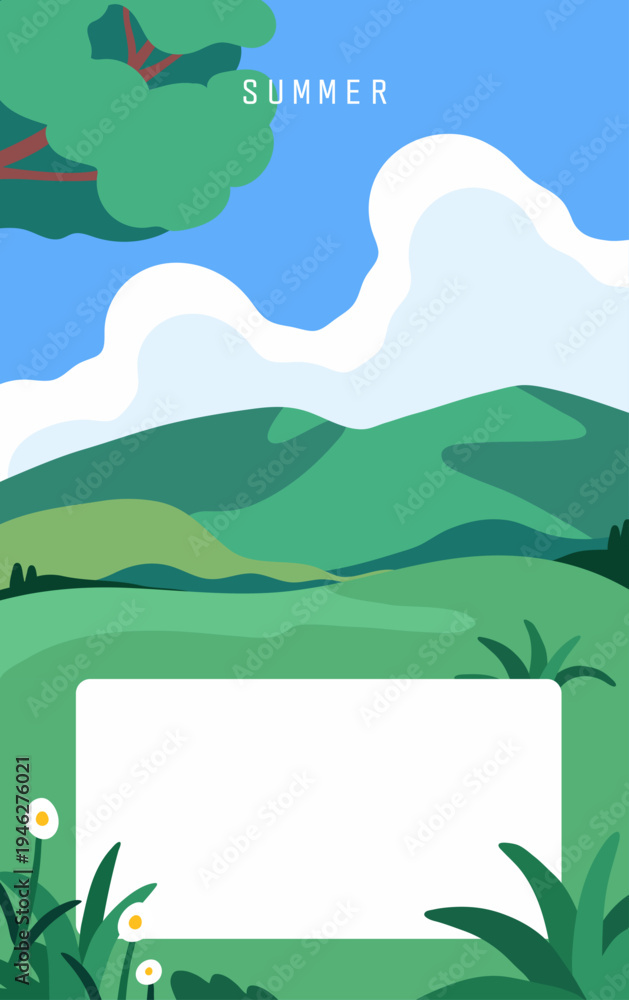 Fototapeta premium Summer mountain landscape with blank frame