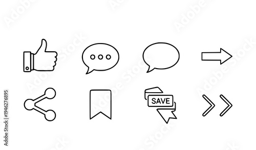 Social media UI icons like comment share save line vector