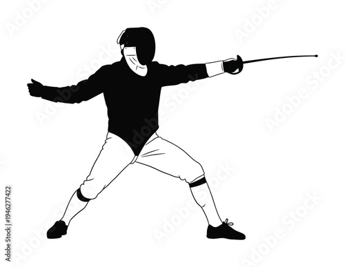 Vector of a fencer in action wearing protective gear and holding a sword
