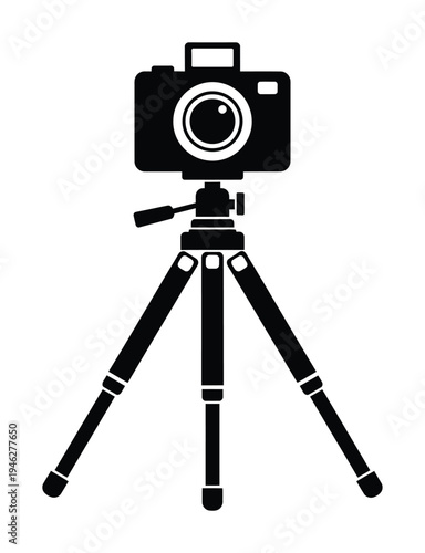 Vector of a camera mounted on a sturdy tripod for stability