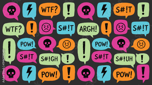 Comic speech bubbles with swearing angry words and symbols vector illustration