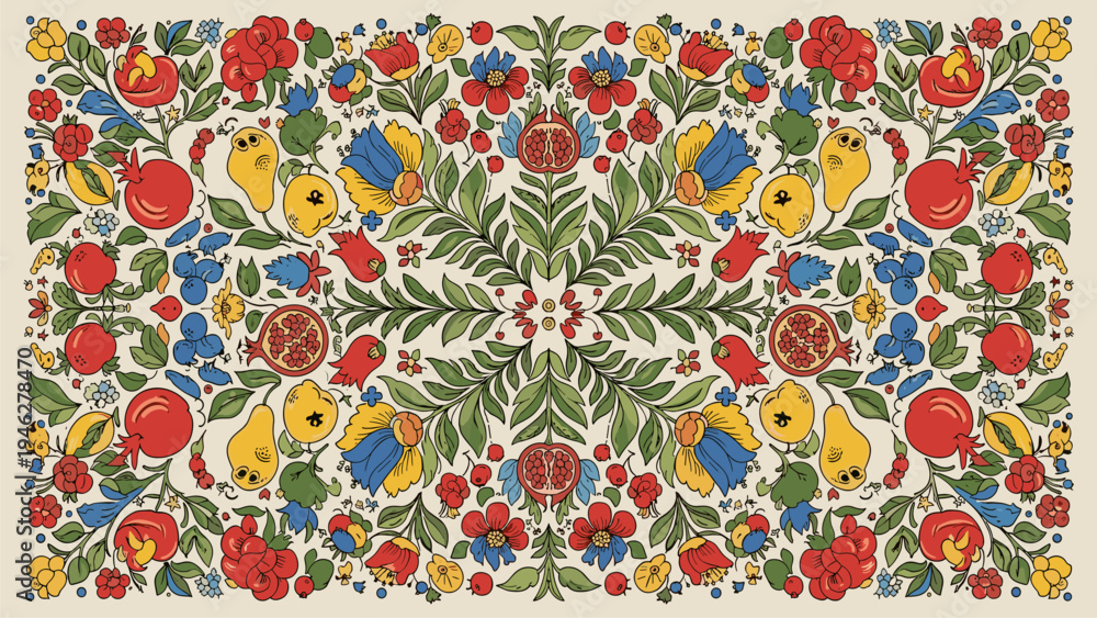 Obraz premium Vibrant Folk Art Floral Pattern Design for Textiles & Decor | Commercial Use
