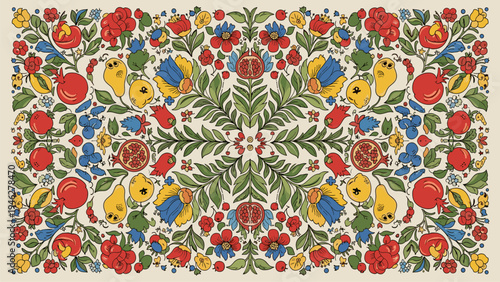 Vibrant Folk Art Floral Pattern Design for Textiles & Decor | Commercial Use