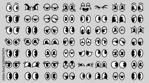 Retro vintage cartoon eyes expression vector illustration set