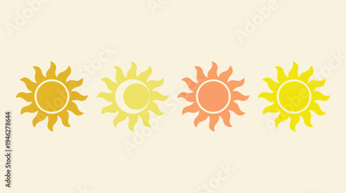 Retro warm colored sun icons and symbols vector illustration set