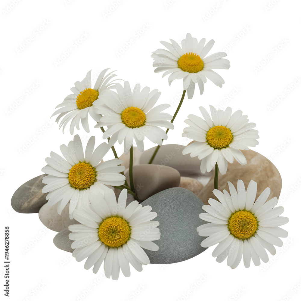 Obraz premium A beautiful bouquet of white daisies arranged in a circular pattern isolated on transparent background