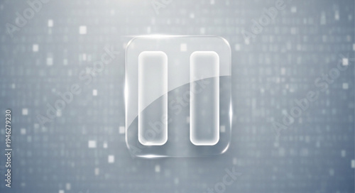 Glassy Pause Button Icon on Digital Background.