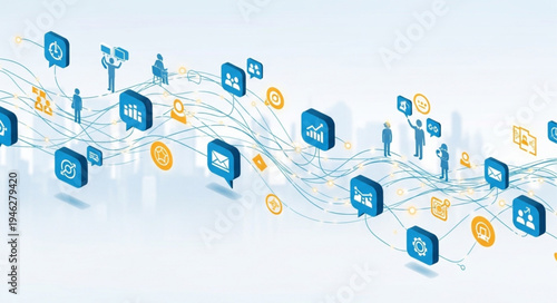 Digital Network Connections and Communication Icons Flowing.