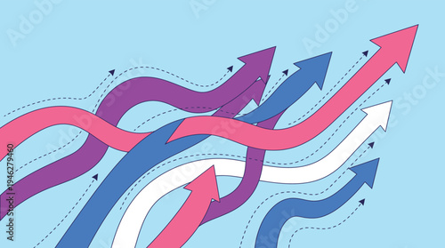 Tangled colorful upward arrows business growth and competition concept vector