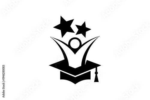 Graduation cap with starburst design element.