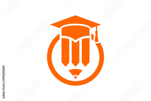 Education logo with graduation cap and book.
