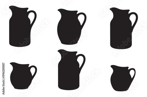 Six black silhouettes of various shaped pitchers and jugs are displayed