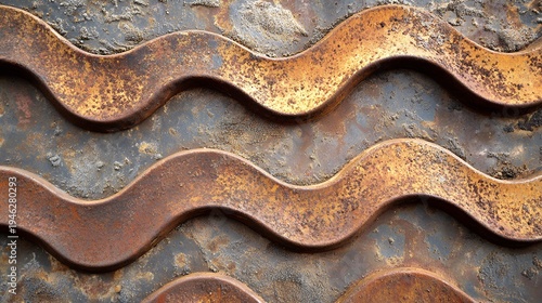 Rough corrugated metal surface with heavy rust and corrosion