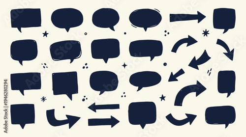 Hand Drawn Speech Bubbles and Arrows Vector Set for Social Media Marketing Graphic Design and Corporate Communication